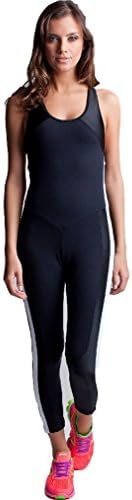 Black Body Suit with White Stripe Workout Exercise Yoga Running Pilates