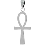 Stainless Steel Ankh Cross / Key of the Nile Pendant 30 in. Bead Chain included, 1 1/2 in. (38 mm) long