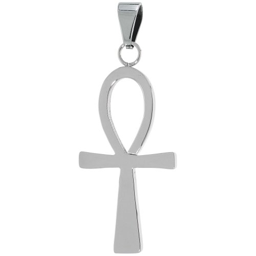 Stainless Steel Ankh Cross / Key of the Nile Pendant 30 in. Bead Chain included, 1 1/2 in. (38 mm) long