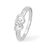 Sterling Silver Round Diamond Double Heart Ring (0.08 cttw)