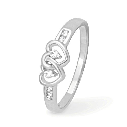 Sterling Silver Round Diamond Double Heart Ring (0.08 cttw)