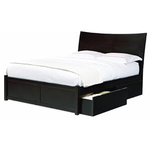 Milano Queen Platform Bed with Flat Panel Footboard, Espresso with 4 Flat Panel Bed...