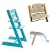 Stokke Tripp Trapp High Chair, Cushion, and Baby Rail - Turquoise with Beige Corduroy Cushion