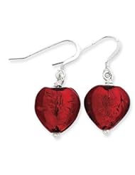 Sterling Silver Red Murano Glass Heart Earrings QE2873"