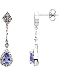 06.00 X 04.00 MM/ 1/6 CT 14K White Gold Genuine Tanzanite & Diamond Earrings