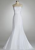 David's Bridal Wedding Dress: Strapless Mermaid Beaded Taffeta Gown Style 123818