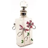Frosted Glass Perfume Bottle Tall With Flower & Dragonfly