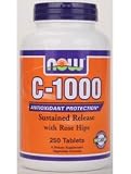 NOW Foods Vitamin C-1000 Sustained Release with Rose Hips, 250 Tablets