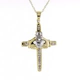 10k Two-Tone Diamond Claddagh Cross Pendant (1/8 cttw, I-J Color, I2-I3 Clarity), 18