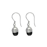 Sterling Silver Round Onyx Drop Earrings by Sajen