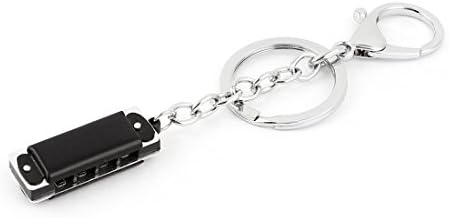 Mini 4 Holes Harmonica Keychain Mouth Organ Pendent Black Silver Tone