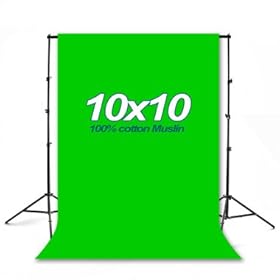 Lumenex Studio Heavy Duty 10' x 8.5' Background Stand Backdrop Support System Kit + 10' x 10' 100% Cotton Green Chroma Key Muslin Backdrop Background Photo Portrait Studio