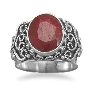 Oval Rough-Cut Ruby Ring - Size 8 by