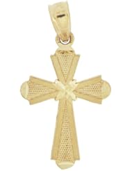 14k Yellow Gold, Small Cross Pendant Charm 13mm Wide