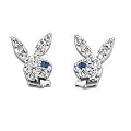 Playboy Earrings Silver Plated Pave Crystal Bunny Logo Studs Pierced Authentic Licensed Jewelry CPBE114R-B