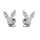 Playboy Earrings Silver Plated Pave Crystal Bunny Logo Studs Pierced Authentic Licensed Jewelry CPBE114R-B