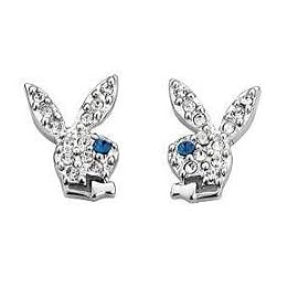 Playboy Earrings Silver Plated Pave Crystal Bunny Logo Studs Pierced Authentic Licensed Jewelry CPBE114R-B