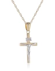 14k Yellow Gold Hollow Cross with Two-Tone Crucifix Pendant Necklace, 18"