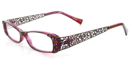 Crystal Lattice Fashion Reading Glasses with Austrian Crystals in Metal Trellis Frame for Youthful Women Who Read in Style Red +1.75