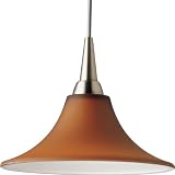 Progress Lighting P6137-09A 12 Volt Low Voltage T4 Mini-Pendant Trumpet with Amber Glass, Brushed Nickel