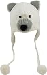 DeLux New Polar Bear White Wool Pilot Animal Cap/Hat with Ear Flaps and Poms
