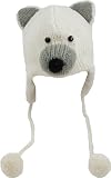 DeLux New Polar Bear White Wool Pilot Animal Cap/Hat with Ear Flaps and Poms