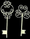 Set of 2 Antique White Shabby Chic Scrolled Key Metal Wall Art Decor - 12 and 10 Inches Tall