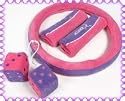 Minxy Pink & purple soft padded Interior car accessories Plush Pack set -(harness pads, Dice & Seat Belt Pads)