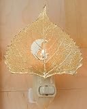 Moon Silhouette on Real Cottonwood Leaf 24K Gold Night Light