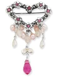 Sterling Silver Rose Quartz/Pink Crystal/FW Cultured Pearl/CZ Pin