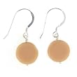 Anna Perrone Peach Flat Round Glass Bead Earrings Finished with .925 Sterling Silver
