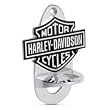 Harley Davidson Wall Mount Bottle Opener. Chrome plated. Bar & Shield logo. Measures 3 7/8" x 2 3/4". Mounting hardware included. 99333-08V