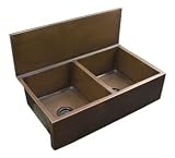 36 Double Bowl Farmhouse Sink with High Backsplash - Antique Copper - 4 Faucet Holes