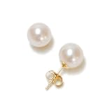 14k Yellow Gold 7.5x8mm AA Akoya Cultured Pearl Earrings