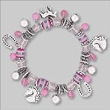 Pink Bead & Horse Charm Stretch Bracelet