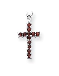 14k Gold White Gold Garnet Cross Pendant