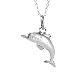Toucan of Scotland Sterling Silver Single Dolphin Pendant - 20mm x 7mm with 18 inch curb chain and supplied in our quality gift box.