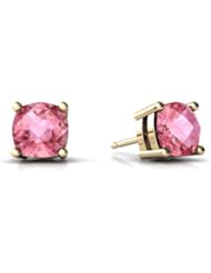 Created Pink Sapphire 14kt Yellow Gold Earrings