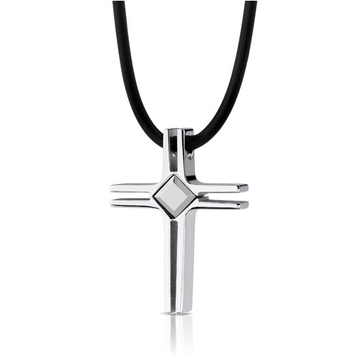 Childrens Toyshop  Jewelry : Keep the Faith: Stainless Steel Modern Cross Pendant on a Rubber Cord for Men