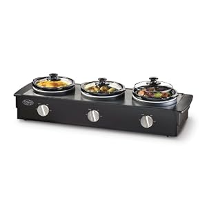 Nostalgia Electrics TSC-250BLK 2-1/2-Quart Triple Slow Cooker Buffet, Stainless/Black
