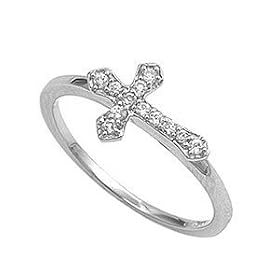 Sterling Silver Ring w/ CZ Cross - size 4