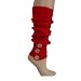 Bright Red Rib Knit Stretchy Leg Warmers W/Button Trim