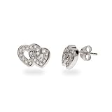 Sterling Silver and Cubic Zirconia Joined Hearts Earrings
