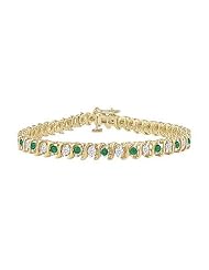 Emerald and Diamond Tennis Bracelet 14K Yellow Gold - 2.00 CT TGW