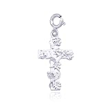 Platinum Plated Sterling Silver Cross with Leaves Charm