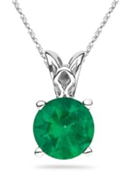 0.20 Cts of 4 mm AA Round Natural Emerald Solitaire Pendant in 14K White Gold