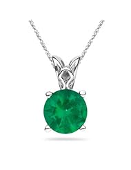 0.40 Cts of 5 mm AA Round Natural Emerald Solitaire Pendant in 14K White Gold