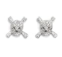 Cubic Zirconia CZ Rhodium Plated Sterling Silver Skull Earrings, .5 in