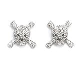 Rhodium Plated CZ Skull Post Earrings
