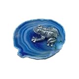 PewterFrogFigurineSittingOnBrazilianAgateSlice-PewterMadeintheUSA